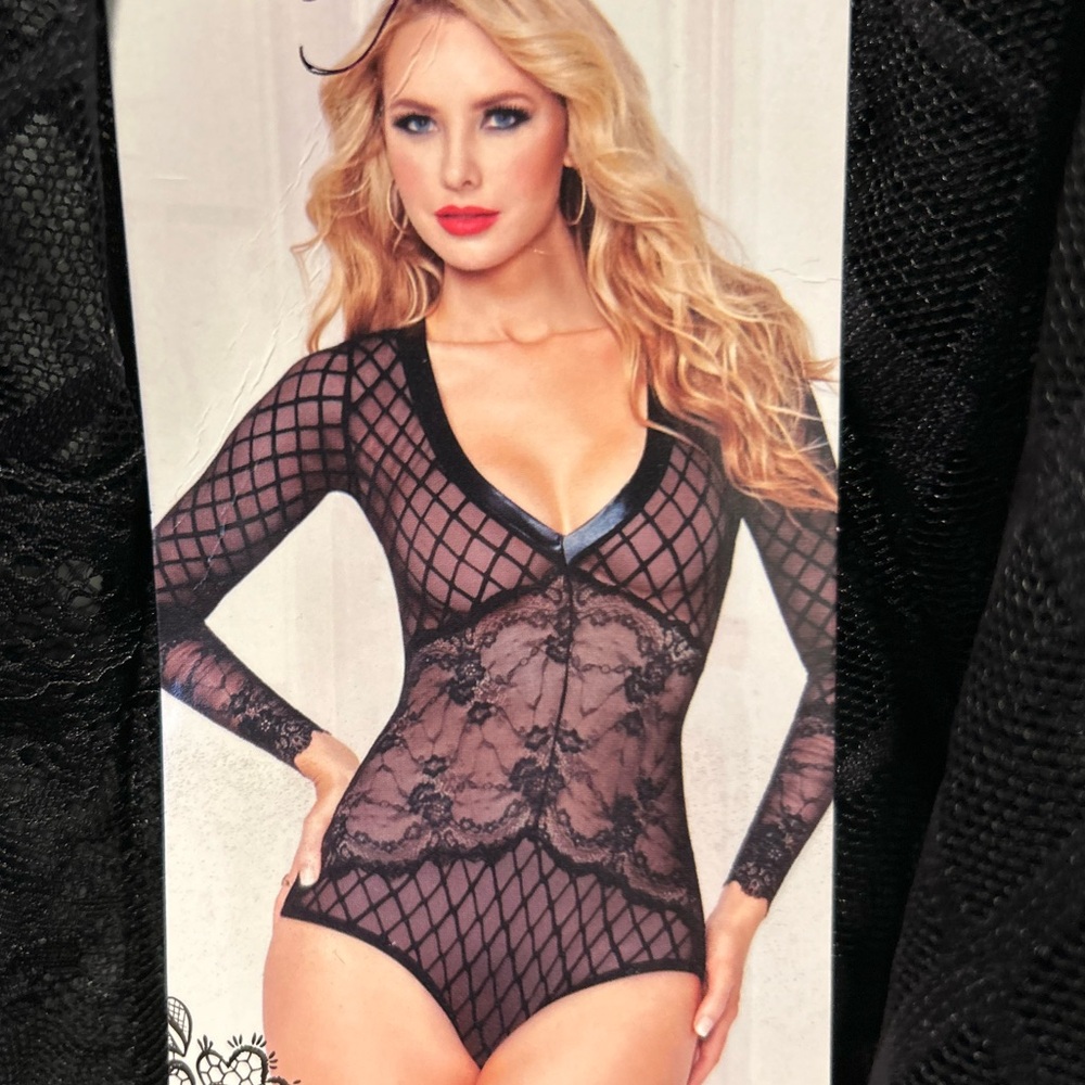 Seven ‘til Midnight Black Lace Sheer Teddy Bodysuit NWT